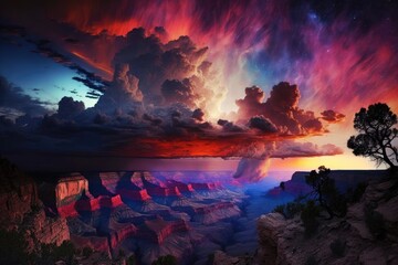 Fototapeta na wymiar Amazing colors in the sky over the Grand Canyon. Generative AI