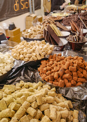 Bologna, Italy - 18 Nov, 2022: Chocolates on sale at a market in Bologna