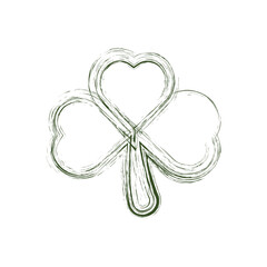 Irish shamrock isolated on white background Green clover with three leaves symbol of a St Patrick day Brush stroke Vector illustration