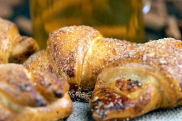 Bagels made of cottage cheese dough stuffed with cottage cheese and raisins