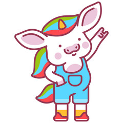 Fototapeta premium Happy baby unicorn vector cartoon character isolated on a white background.