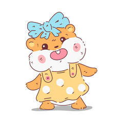 Cute girl hamster in dress vector cartoon character isolated on a white background.