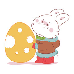 Cute rabbit with Easter egg vector cartoon character isolated on a white background.
