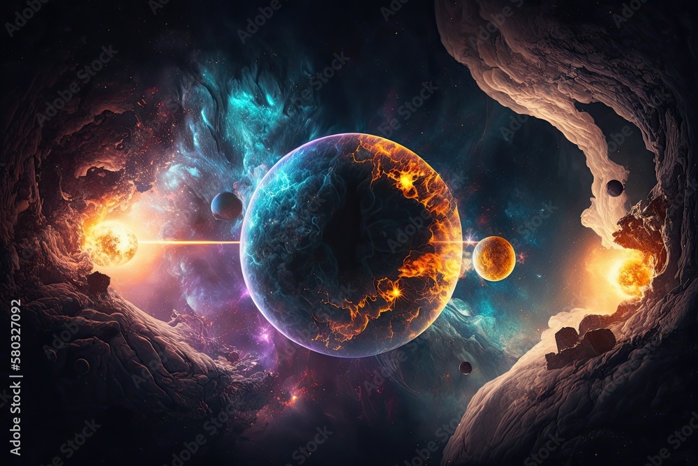 Aufkleber science fiction backdrop with an abstract space theme. amazing galaxy in the cosmos. stellar explosi