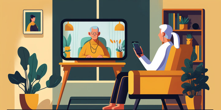 convenience of telehealth with image of patient interacting with  doctor via video call on a personal device. Show patient comfortably seated at home, while doctor appears on screen. Generative AI.