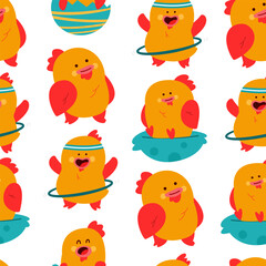 Cute chicken vector cartoon seamless pattern background for wallpaper, wrapping, packing, and backdrop.