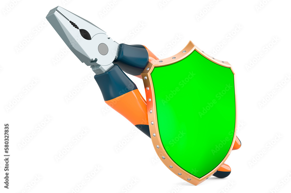 Poster pliers with shield, 3d rendering