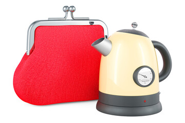 Purse coin with electric kettle, 3D rendering