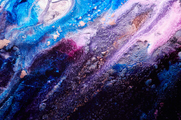 Luxury sparkling abstract background, liquid art. Multi-colored contrast paint mix, alcohol ink...