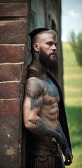 Obraz na płótnie Canvas Viking man with tattoos. generate ai