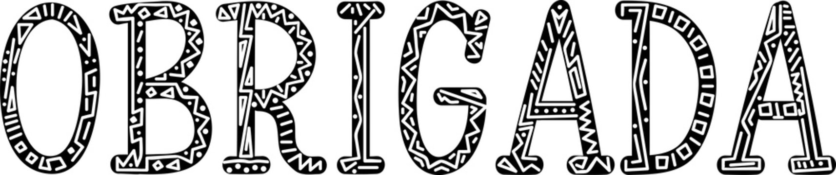 Thank you lettering. Translation from Portuguese - Thank you. Obrigada. Perfect design for greeting cards, posters, t-shirts, banners, print invitations.