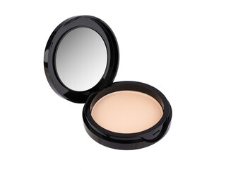 decorative cosmetics, compact pressed powder in a case with a mirror, isolated