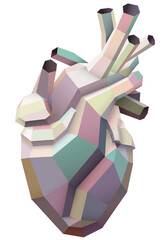 3D illustration of a polyhedron human heart using multiple earth tones. For medical and commercial use