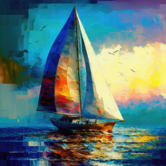 Fototapeta na wymiar sailing ship on the sea impressionism design