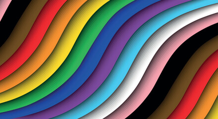 pride waves. Wave rainbow LGBT spectrum flag background. Paper cut design. Waves of rainbow colors web banner template. Pride Month vector 3D illustration - obrazy, fototapety, plakaty