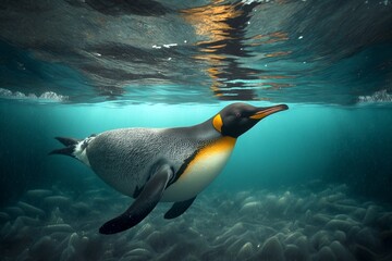 king penguin swimming underwater, generative ai - obrazy, fototapety, plakaty