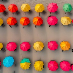 Generative AI colorful umbrellas on beach