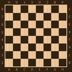 Chess boards on wooden background. checkers or draughts, game with pieces in dark and light brown. Vector illustration.