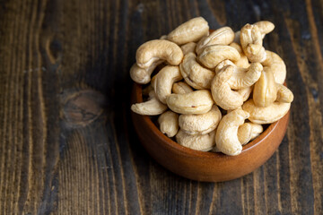 Fresh peeled cashew nuts on the table