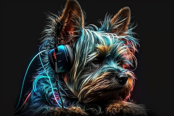 cachorro fofo escutando musica com fones 