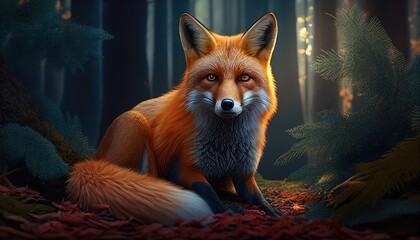 fox in a magical forest. Created with Generative AI.