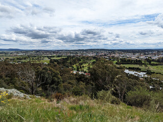 Fototapeta na wymiar An aerial view across the regional city of Goulburn, N.S.W., Australia from Rocky Hill.