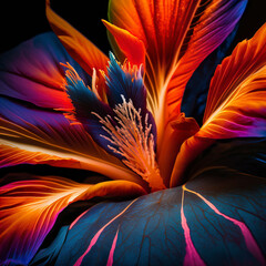 A close up view of a colorful tropical flower