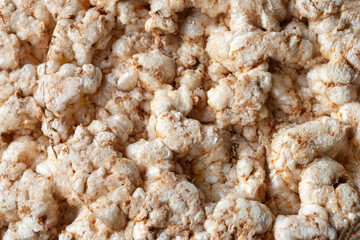 Crispbread texture. Rice crispbread close-up. Healthy eating. Top view