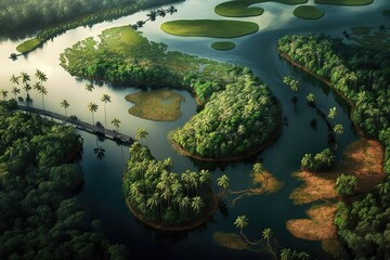 Obraz premium Stunning aerial picture of the Kerala River in God's own nation. Generative AI
