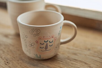 Cup potters are making in studio