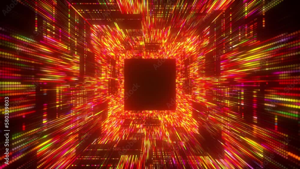 Poster abstract technology background. motion graphic 4k seamless loop of flying into digital technologic t