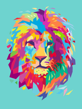 lion head with colorful pop art