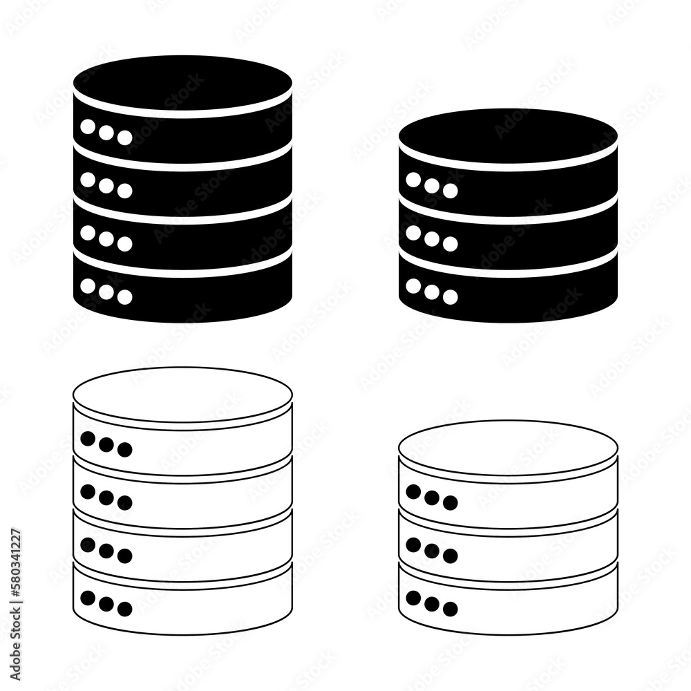 Poster set of database storage icon, internet network server cloud data symbol, connection system vector il