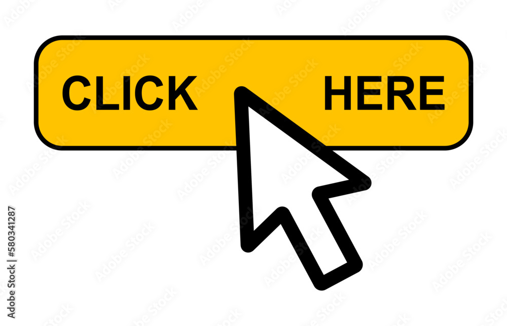 Aufkleber click here web button, internet flat pointer design, press link vector illustration