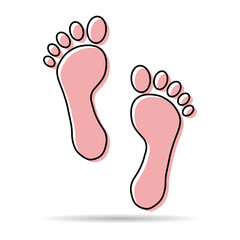 Foot print human sign shadow, track walking design icon, outline vector illustration