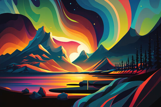 Abstract landscape painting of a beautiful sky