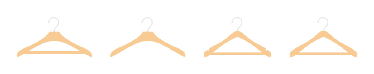 Set of colored clothes hanger vector icons. Wooden hanger for cloakroom or closet. Hang for coat, shirt or suit. Vector 10 EPS.