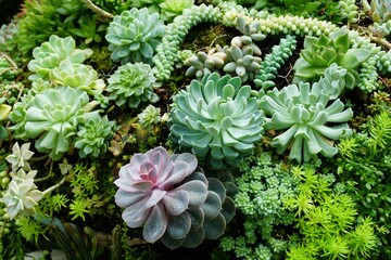 A mixed of colorful cacti and succulents in different shapes and sizes