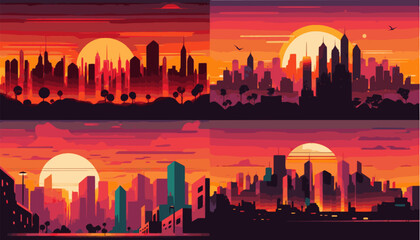 Fototapeta na wymiar A Vibrant Sunset Over The City Skyline 