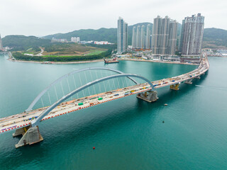 Cross harbor bridge under construction