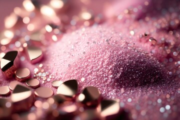 Pink blush glitter textured backdrop in close up. Generative AI