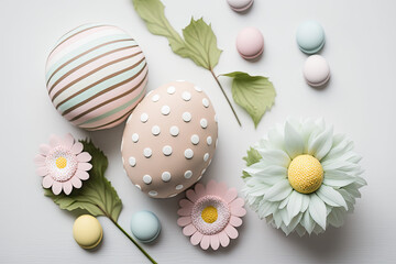 Obraz na płótnie Canvas easter design using eggs and pink and flowers - generative ai 