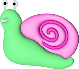 3d green and pink snail