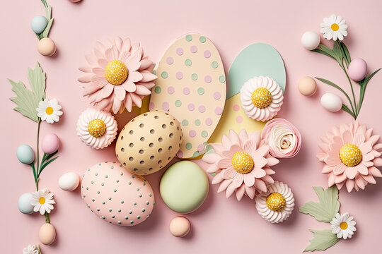 a spring easter background with easter eggs - generative ai