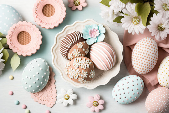 a spring easter background with easter eggs - generative ai