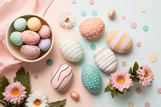 a spring easter background with easter eggs - generative ai
