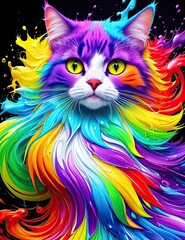 Cat with rainbow splashes of colors