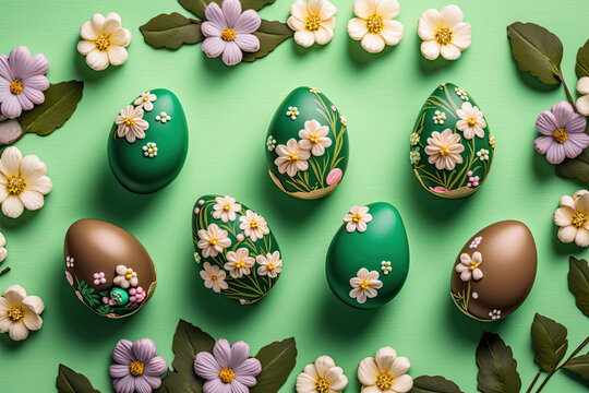 an easter background with easter eggs - generative ai 