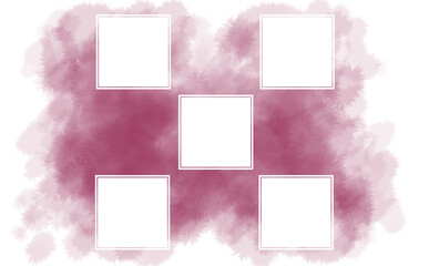 5つの白ヌキの正方形フレーム・-ふんわり水彩画テクスチャ ボルドー イラスト素材 色違い・差分有