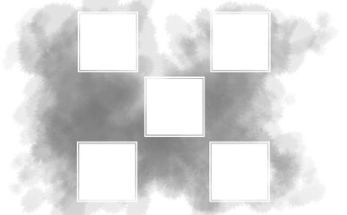 5つの白ヌキの正方形フレーム・-ふんわり水彩画テクスチャ グレー イラスト素材 色違い・差分有